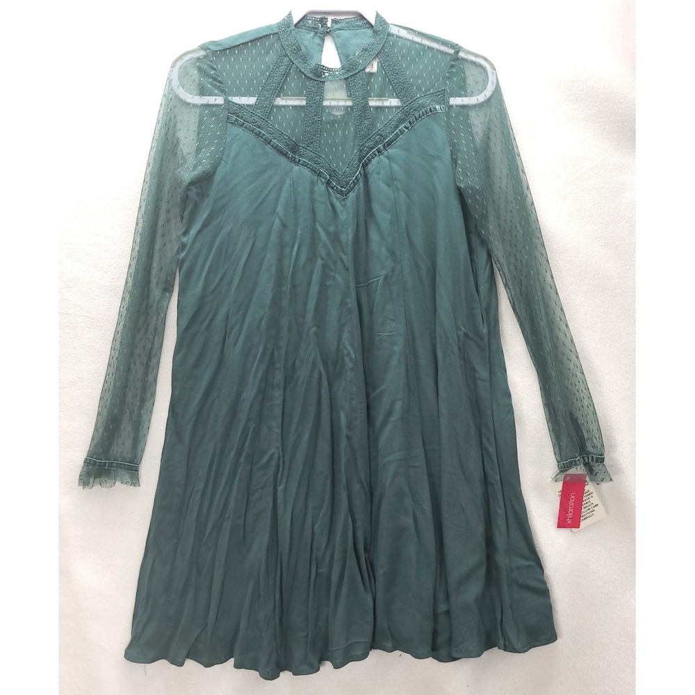 New Xhilaration Lace Teal Green Victorian Gothic Dress long sleeve size XSmall‎